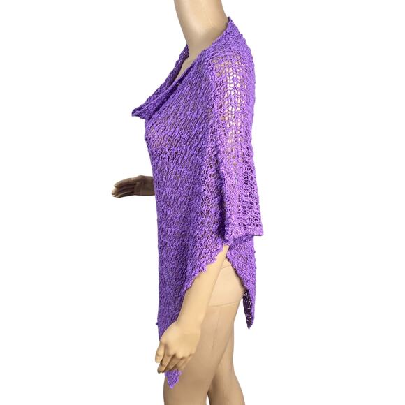 Lost River Clothing Hand Knit Crochet Cowl Lagenlook Asymmetric Poncho Sweater - Picture 7 of 10